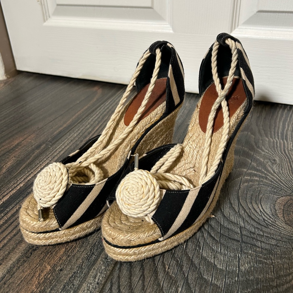 Kate Spade Striped Espadrille Jute Wedge Sandals